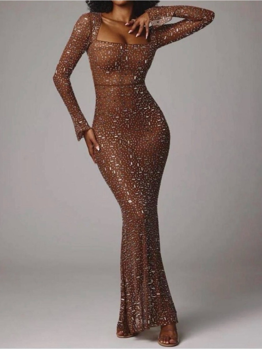 🤎 Oh Polly Brown Sequin Maxi Dress
